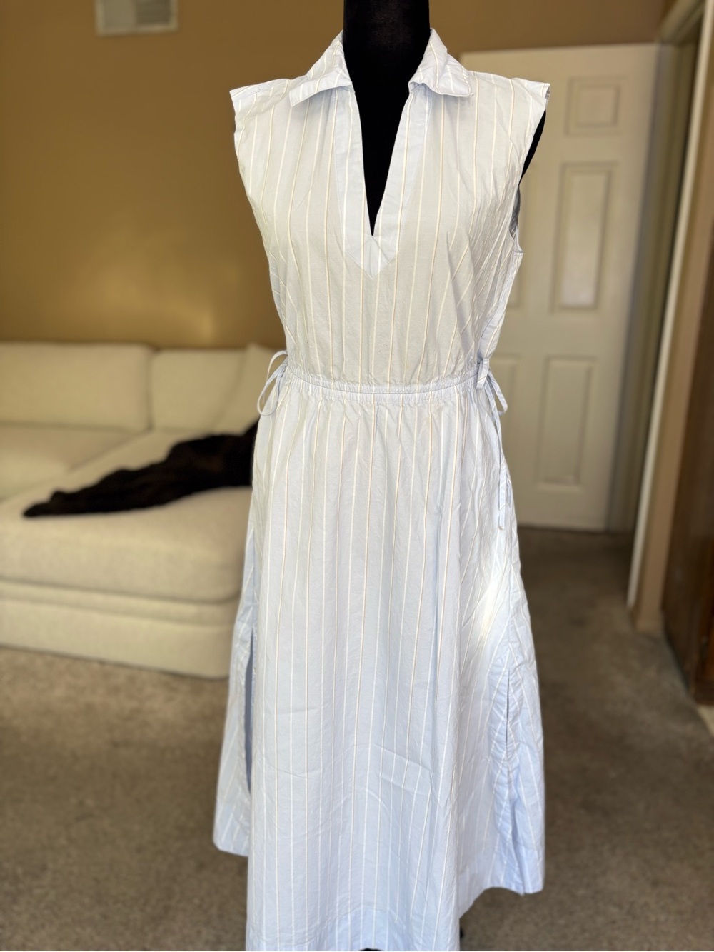 DKNY Jeans Women’s Light Blue Stripe Sleeveless Shirt Dress size medium